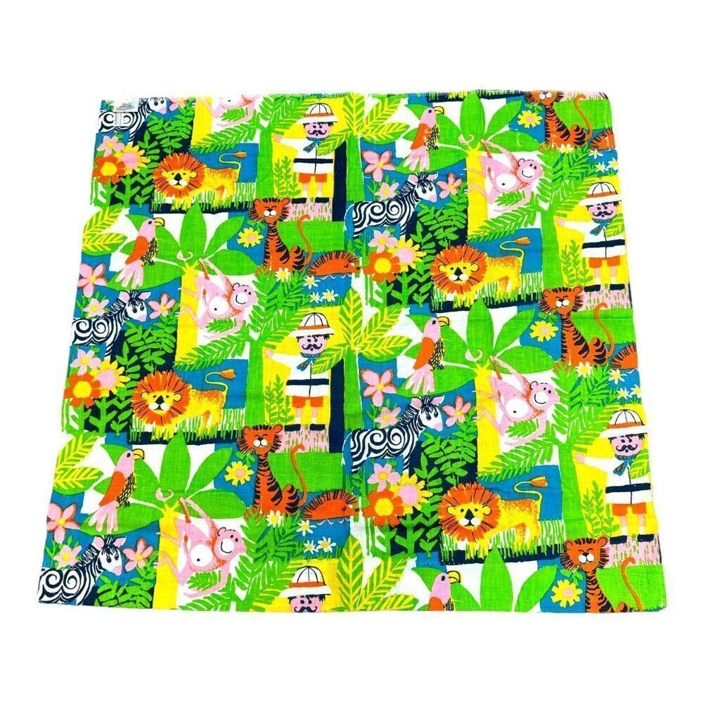 Vintage SEARS Perma-Prest Boho Kitsch Bright Jungle Print Fabric 41 3/4" x 40"